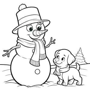 Bonhomme de neige et un chiot