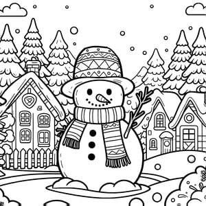 Bonhomme de neige dans un village