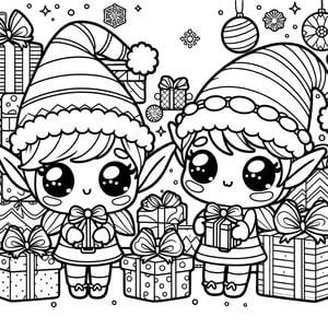 Deux lutins de Noël Kawaii