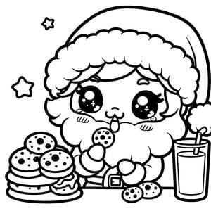 Père Noël Kawaii qui mange des cookies