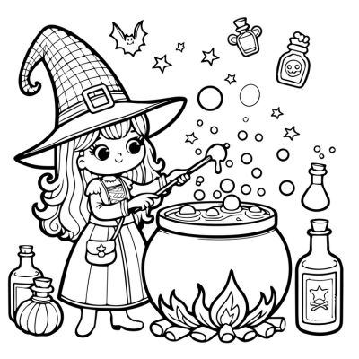 Sorcière qui prépare une potion magique