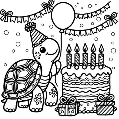 Tortue qui célèbre un anniversaire